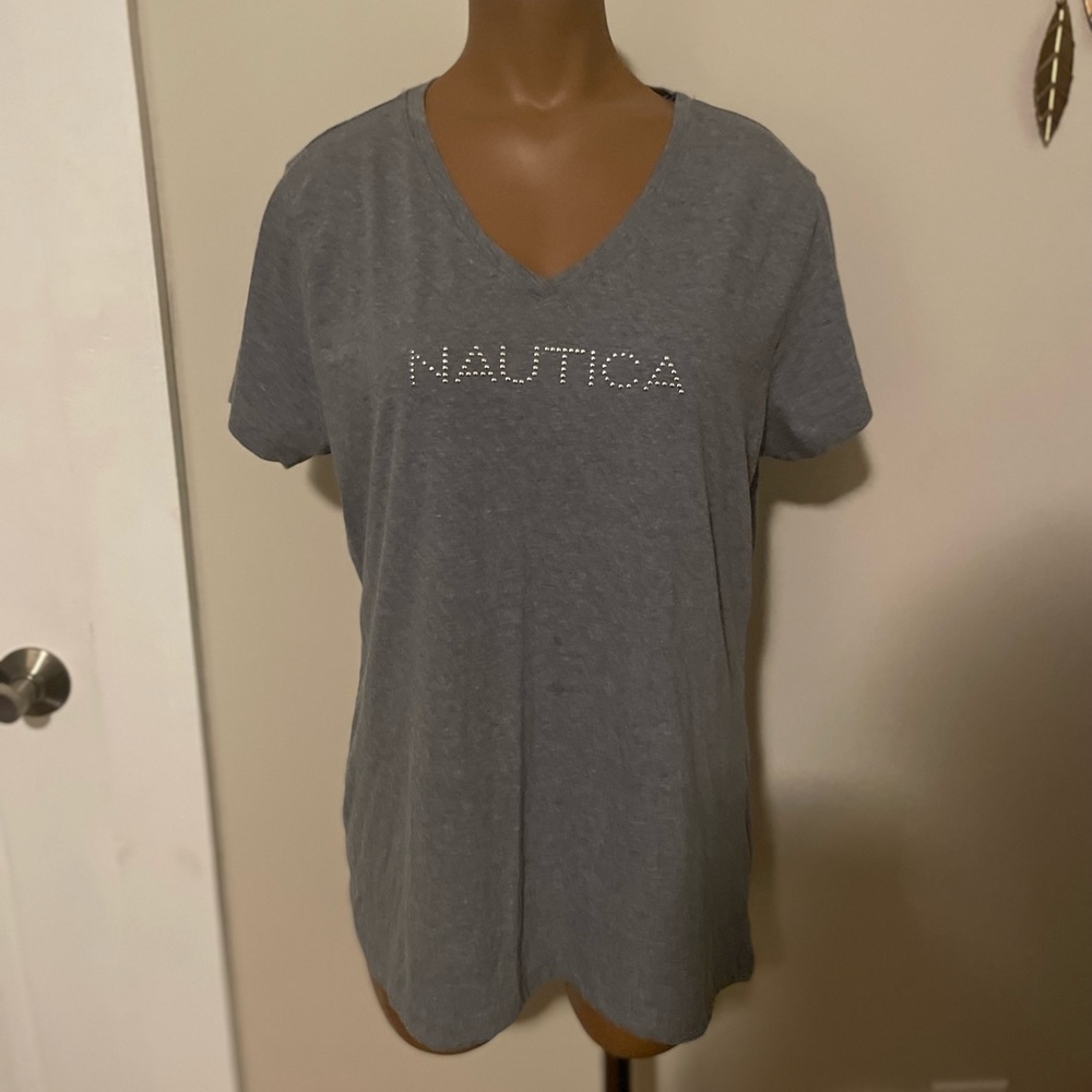 NAUTICA Gray V Neck Tee With Bling